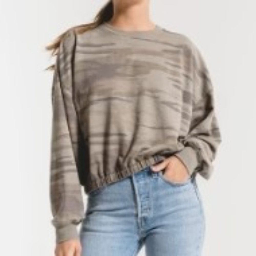 Z Supply Long Sleeve Lightweight Oversized Crewneck Green Camo Size XSmall